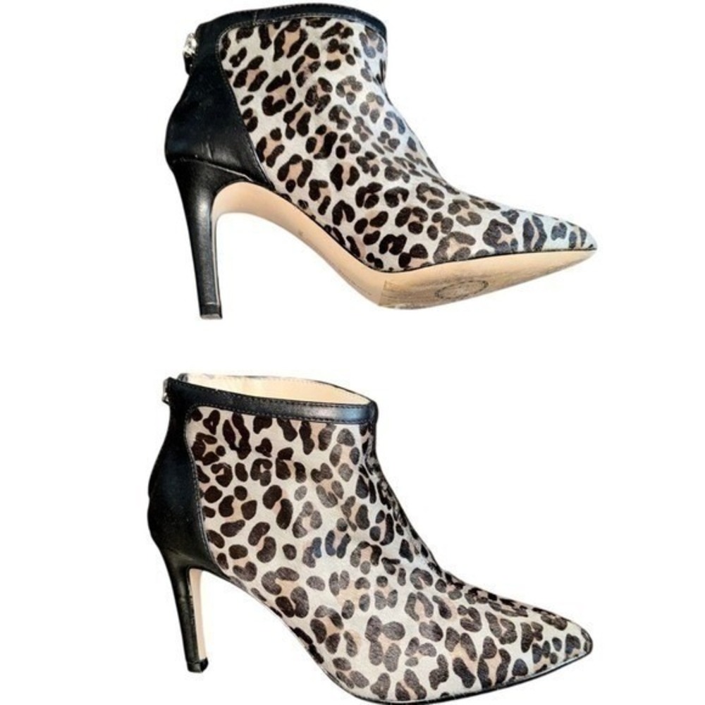 Adrienne Vittadini Nyla Leopard Calf Hair Stiletto Ankle Boots Womens 7.5